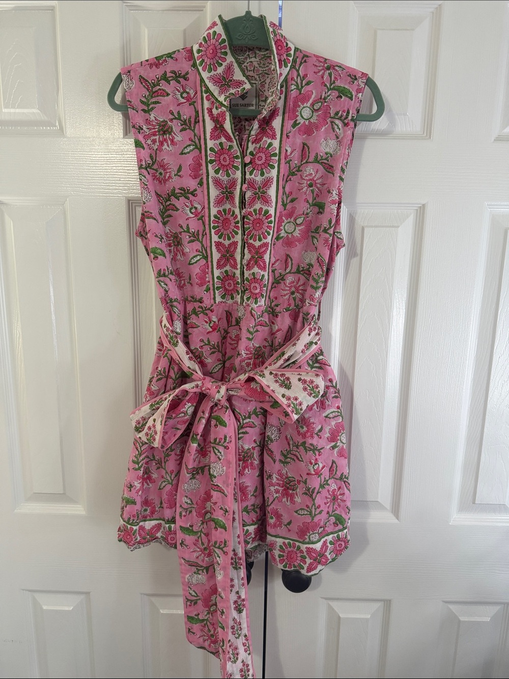 Sue Sartor large women’s pink and green sleeveless dress